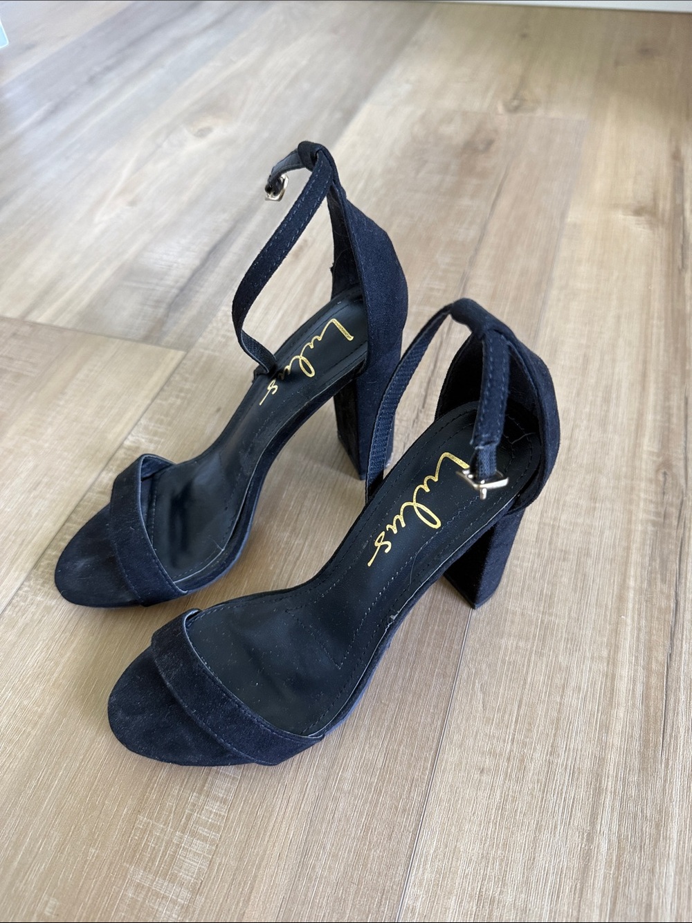 Lulu's Black Suede Ankle-Strap Heels
